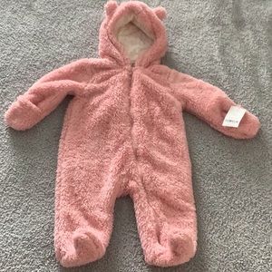 NWT Carters baby 6-months hooded pink jumper with footies & ears.  Soft & plush!